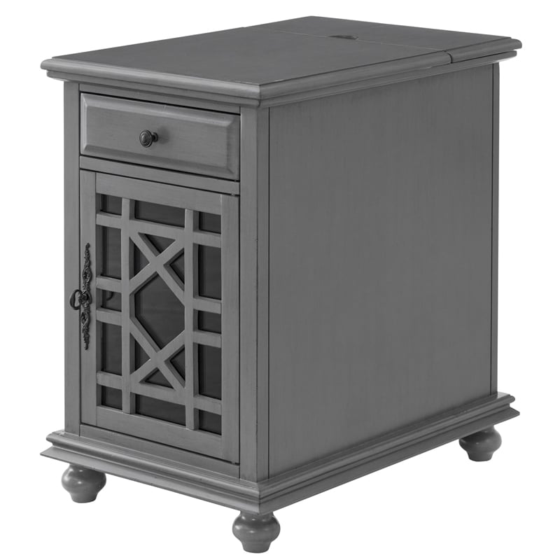 Pemberly Row Traditional Engineered Wood Chairside Table with Power Gray