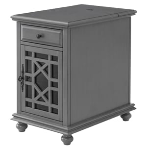 Pemberly Row Traditional Engineered Wood Chairside Table with Power Gray