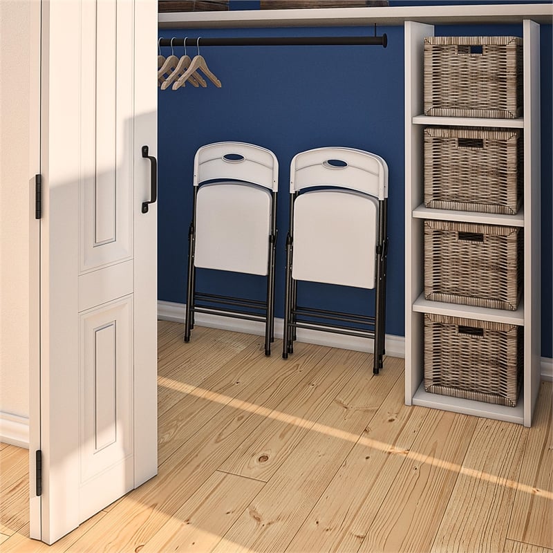 Pemberly Row Resin Indoor/Outdoor Double Braced Folding Chair in White (4-Pack)