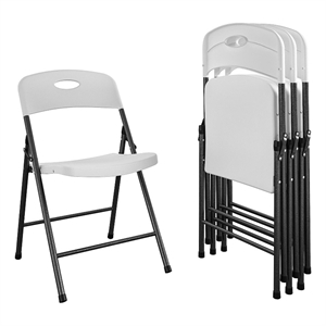 Pemberly Row Resin Indoor/Outdoor Double Braced Folding Chair in White (4-Pack)