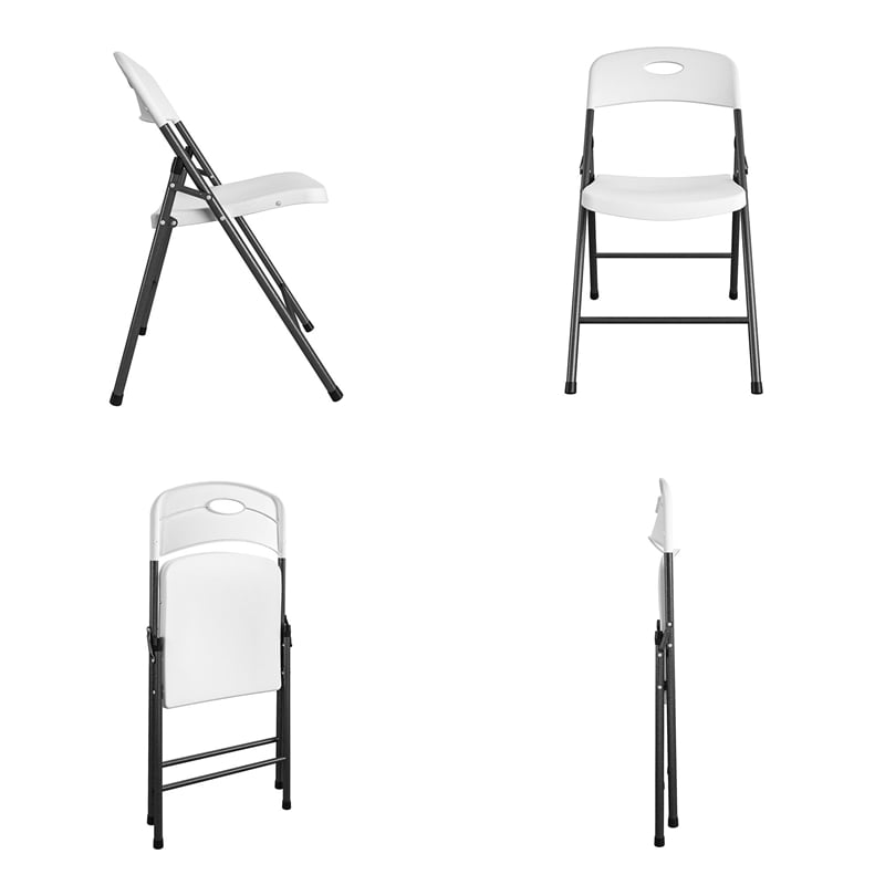 Pemberly Row Resin Indoor/Outdoor Double Braced Folding Chair in White (4-Pack)