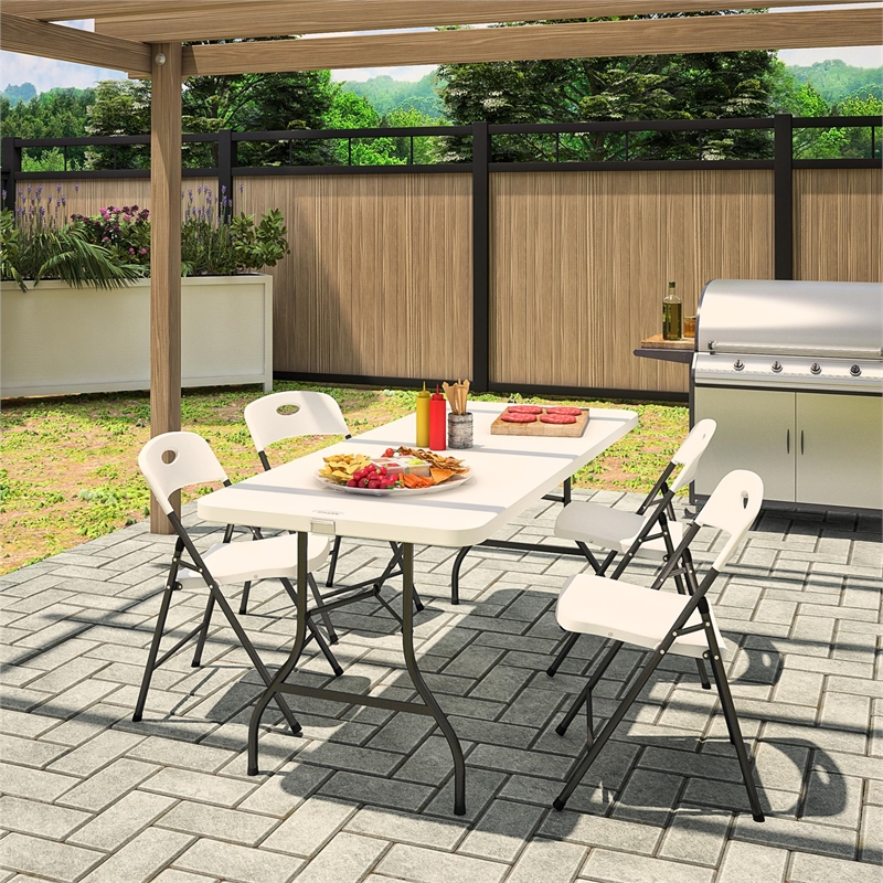 Pemberly Row Resin Indoor/Outdoor Double Braced Folding Chair in White (4-Pack)