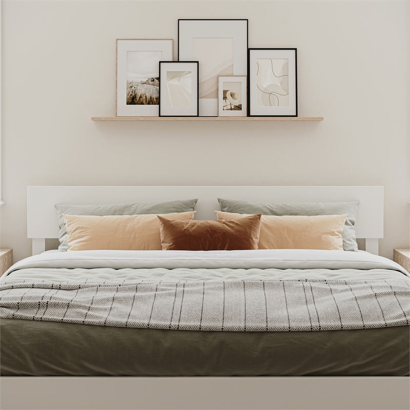 Pemberly Row King Solid Wood Panel Headboard with Device Charger in White