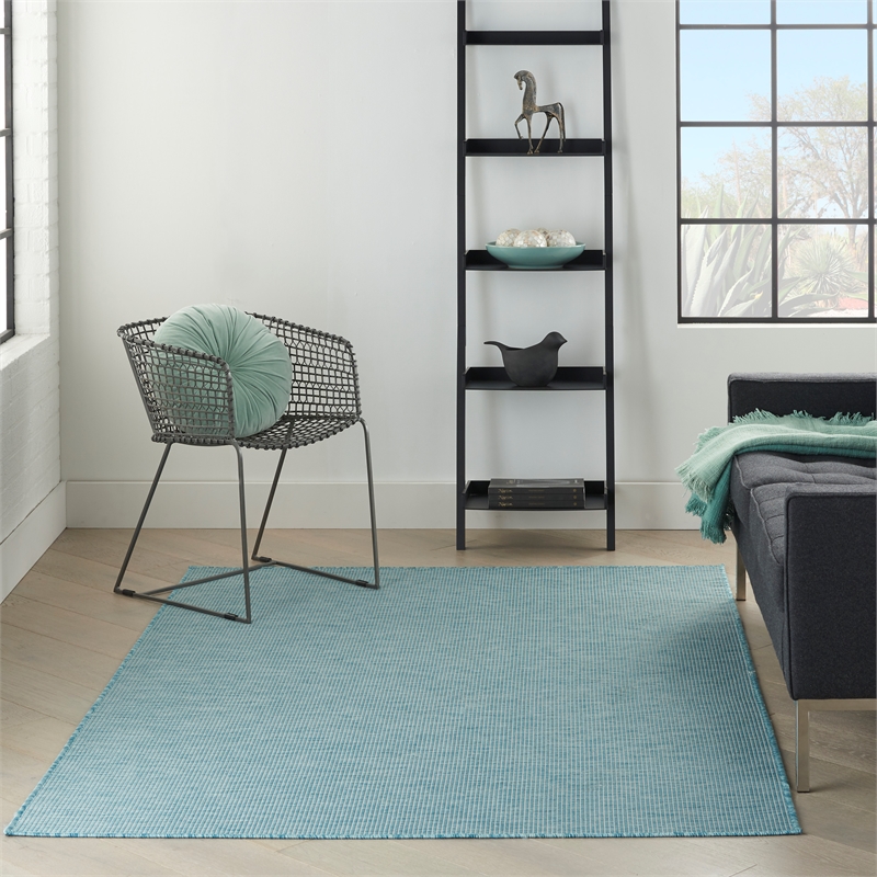 Pemberly Row Contemporary 4' x 6' Aqua Fabric Modern Area Rug (4' x 6')