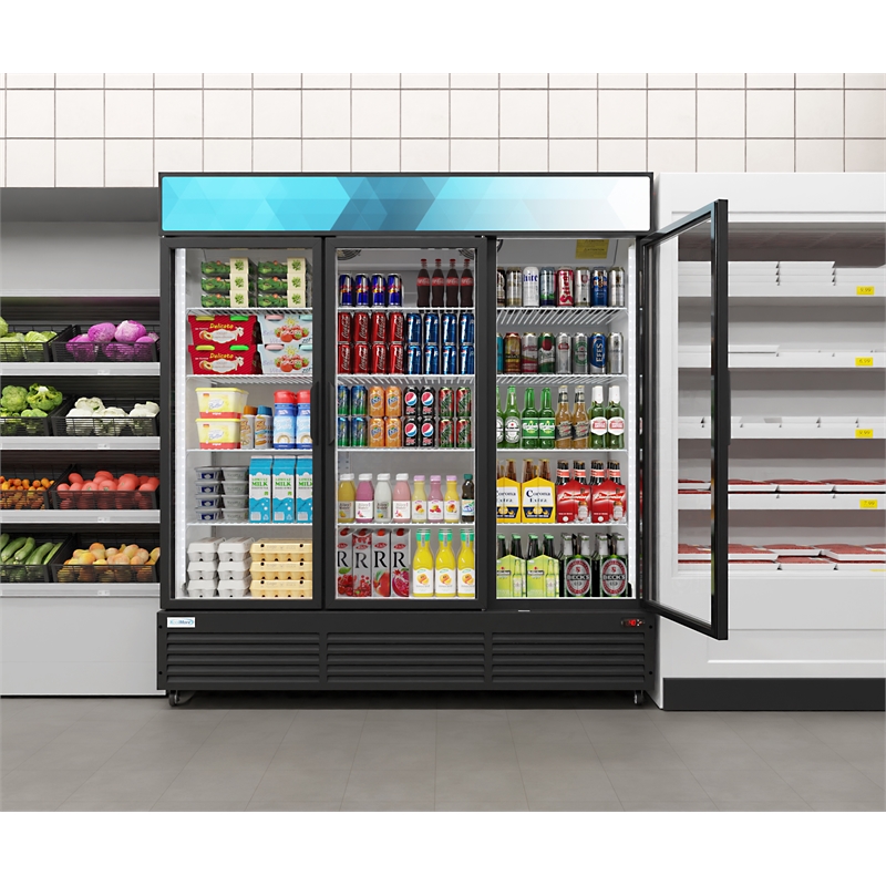 Pemberly Row 71 in. Three-Door Merchandiser Refrigerator-56 Cu Ft.