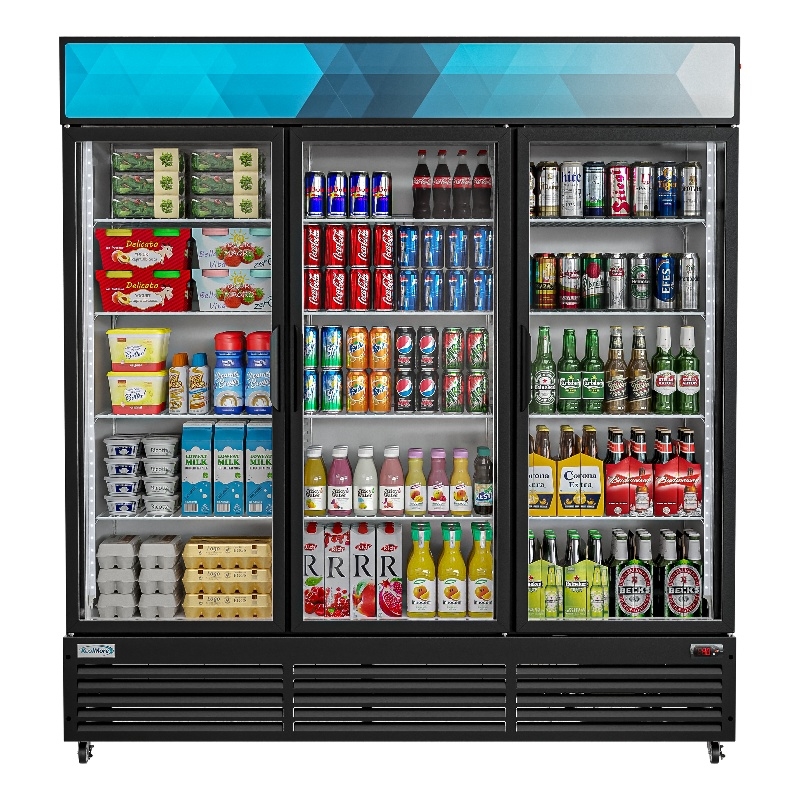 Pemberly Row 71 in. Three-Door Merchandiser Refrigerator-56 Cu Ft.