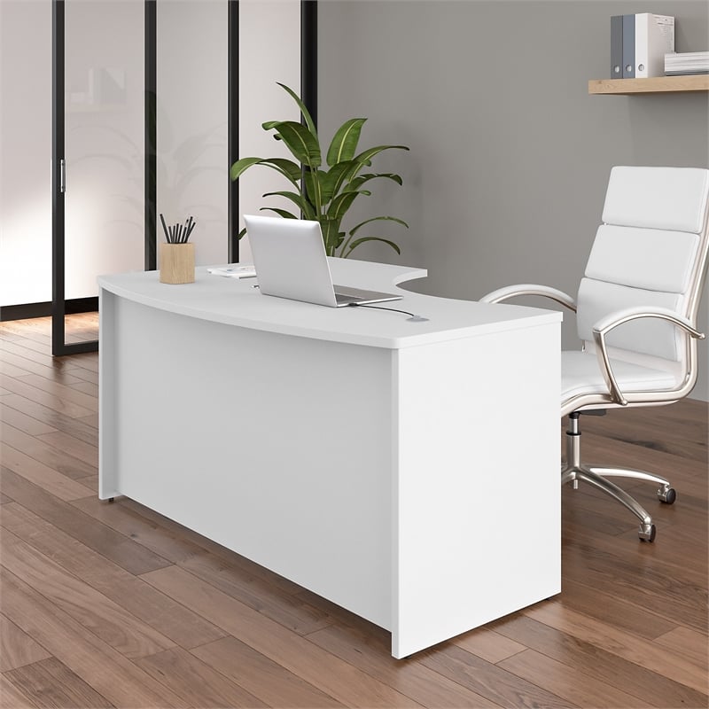 Pemberly Row 60W x 43D Right Hand L-Bow Desk Shell in White-Engineered Wood