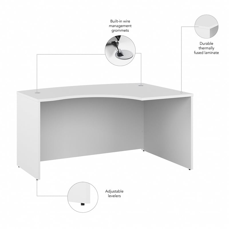 Pemberly Row 60W x 43D Right Hand L-Bow Desk Shell in White-Engineered Wood