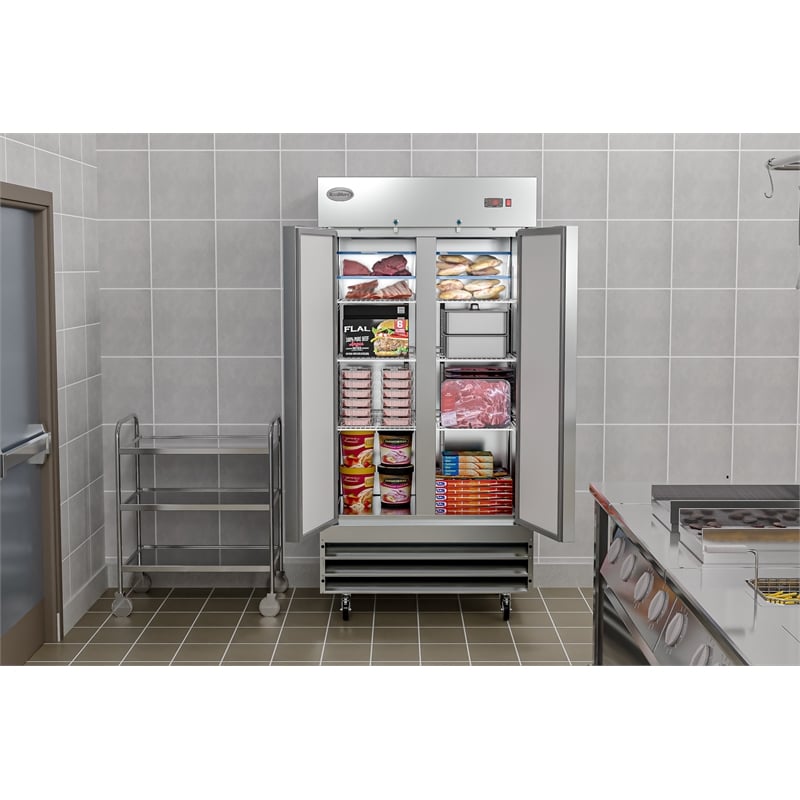 Pemberly Row 39 in. Commercial Stainless Steel 2-Door Reach-In Freezer in Silver