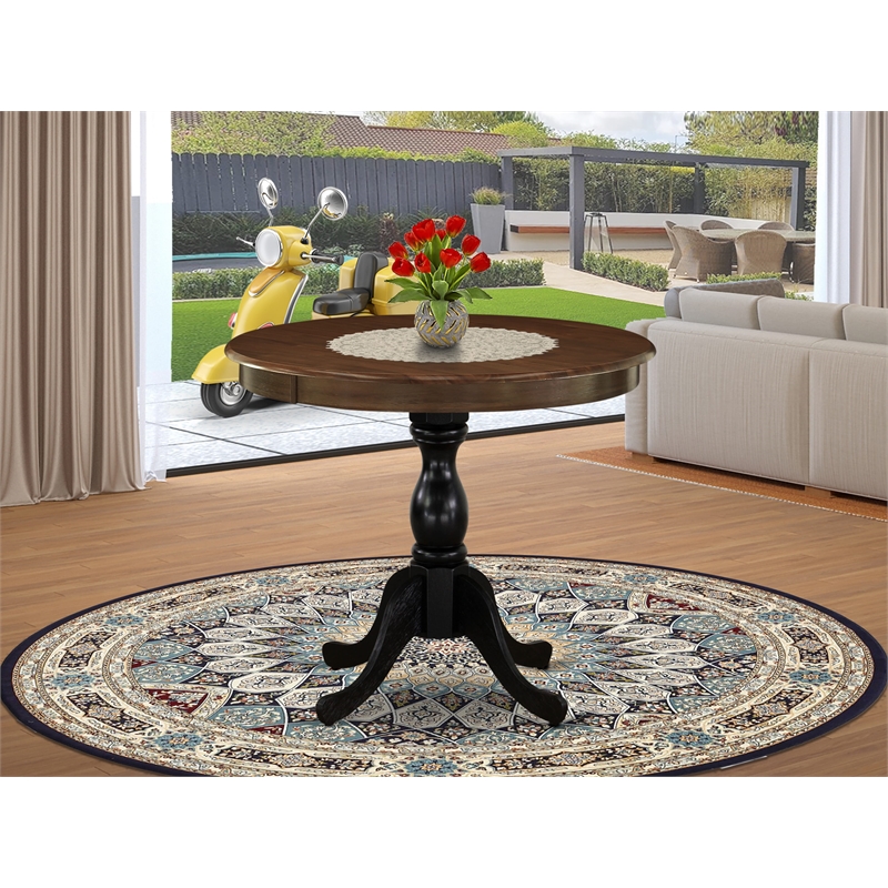 Pemberly Row Round Table for Small Space-Walnut Top & Black Pedestal