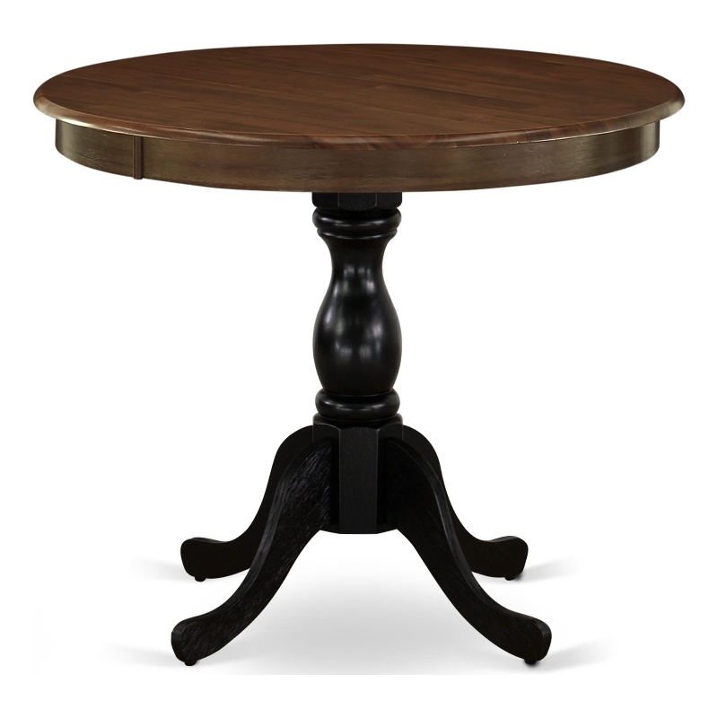 Pemberly Row Round Table for Small Space-Walnut Top & Black Pedestal