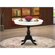Pemberly Row Kitchen Table for Small Space-Linen White Top & Black Pedestal