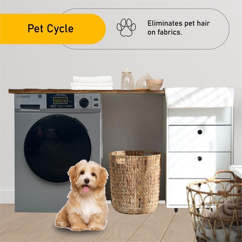 Pemberly Row Pet Compact 110V Vented/Ventless 15 lbs Combo Washer Dryer Silver