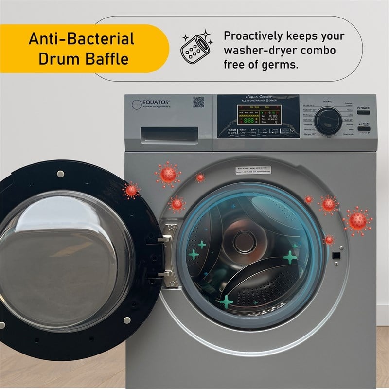 Pemberly Row Pet Compact 110V Vented/Ventless 15 lbs Combo Washer Dryer Silver