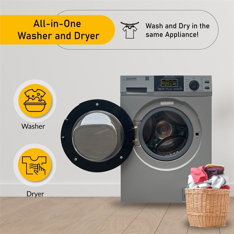 Pemberly Row Pet Compact 110V Vented/Ventless 15 lbs Combo Washer Dryer Silver