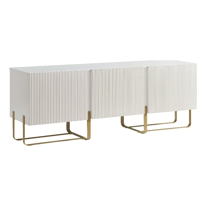 Pemberly Row Modern / Contemporary Wood 3-Cabinet TV Stand in White