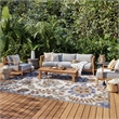 Pemberly Row 9' x 12' Ivory Blue Fabric Outdoor Area Rug (9' x 12')