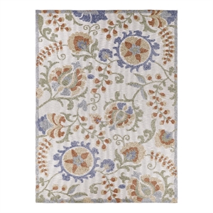 Pemberly Row 9' x 12' Ivory Blue Fabric Outdoor Area Rug (9' x 12')