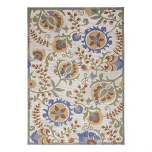 Pemberly Row 72x108&quot Polypropylene Fabric Area Rug in Ivory and Blue