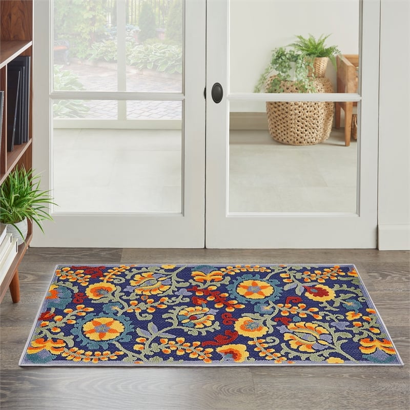 Pemberly Row 3' x 4' Navy Multicolor Fabric Outdoor Area Rug (3' x 4')