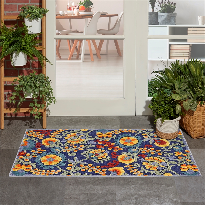 Pemberly Row 3' x 4' Navy Multicolor Fabric Outdoor Area Rug (3' x 4')