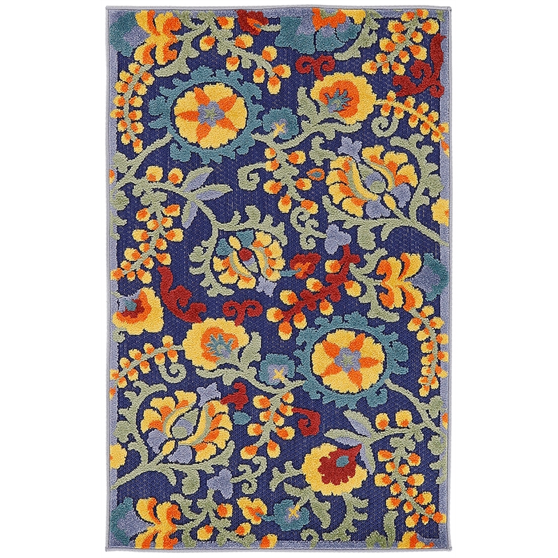 Pemberly Row 3' x 4' Navy Multicolor Fabric Outdoor Area Rug (3' x 4')