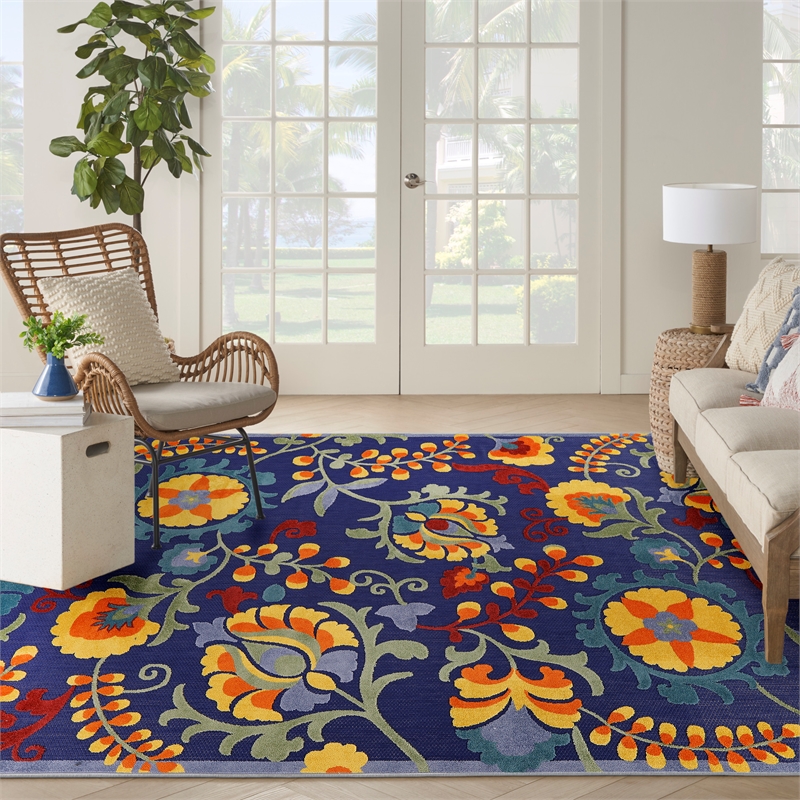 Pemberly Row 8' x 11' Navy Multicolor Fabric Outdoor Area Rug (8' x 11')