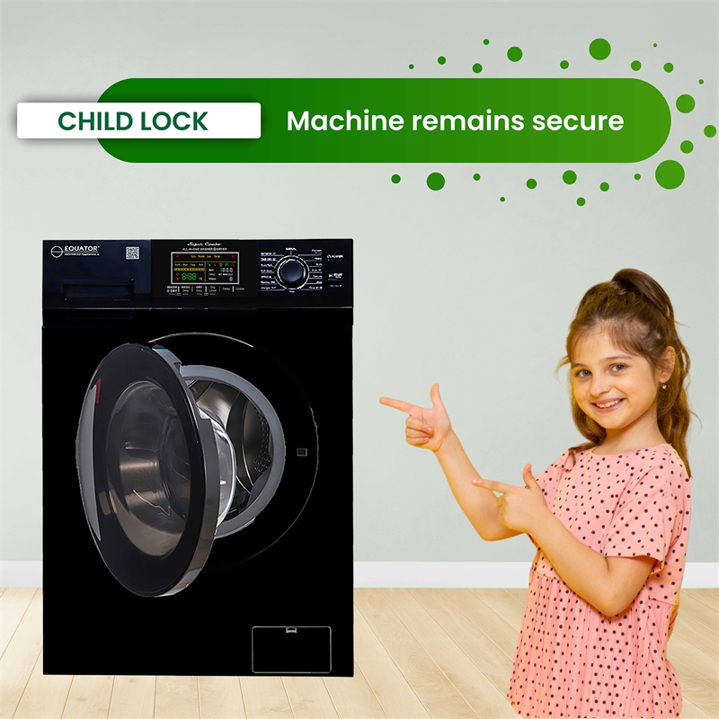 Pemberly Row Contemporary 1.62cf Plastic Washer Dryer in Black