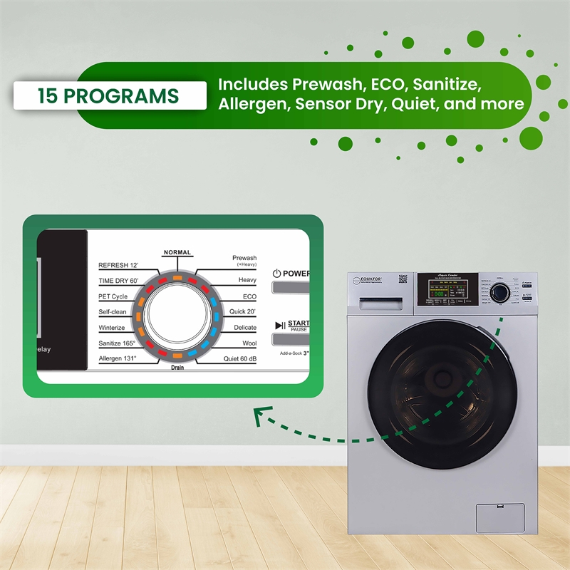 Pemberly Row Contemporary 1.62cf Plastic Washer Dryer in Silver