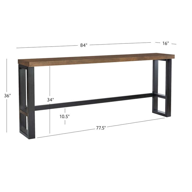 Pemberly Row Contemporary Steel & Wood Sofa Bar Table in Dark Gunmetal