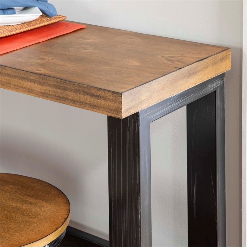 Pemberly Row Contemporary Steel & Wood Sofa Bar Table in Dark Gunmetal