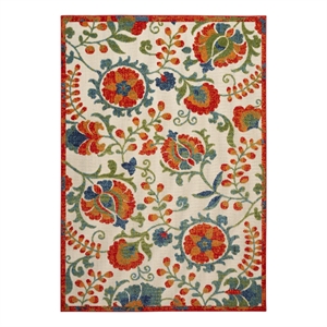 Pemberly Row 4' x 6' Red Multicolor Fabric Farmhouse Area Rug (4' x 6')