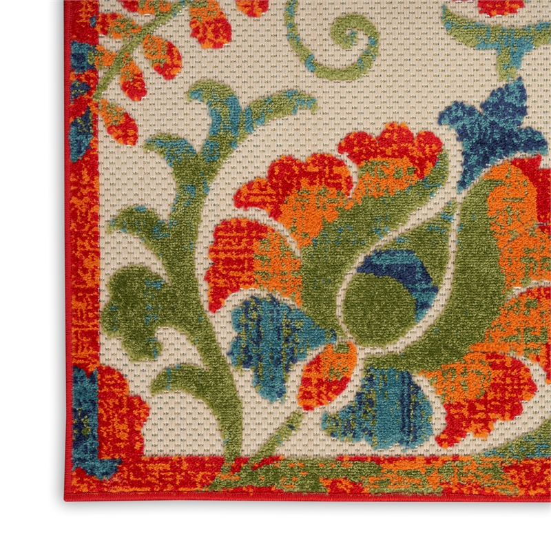 Pemberly Row 6' x 9' Red Multicolor Fabric Farmhouse Area Rug (6' x 9')