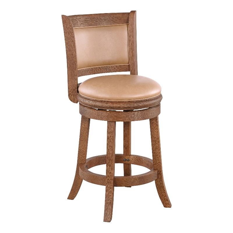 Pemberly Row Wood & Faux Leather Swivel Counter Stool in Chestnut/Brown