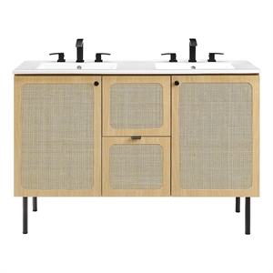 Pemberly Row 48&quot Double Sink Wood & Metal Bathroom Vanity in Oak and White