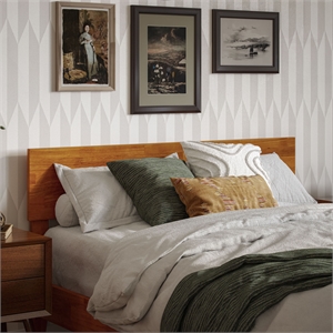 Pemberly Row Full Modern Solid Wood Panel Headboard in Light Toffee