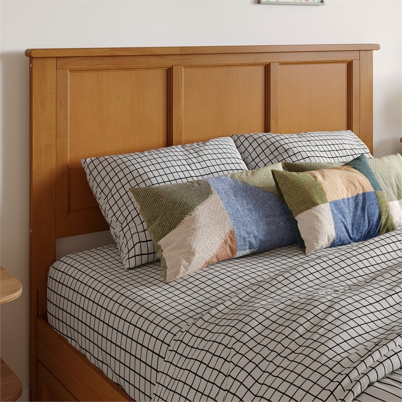 Pemberly Row Madison Full Solid Wood Panel Headboard in Light Toffee