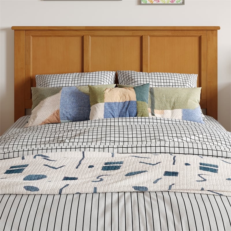 Pemberly Row Madison Full Solid Wood Panel Headboard in Light Toffee
