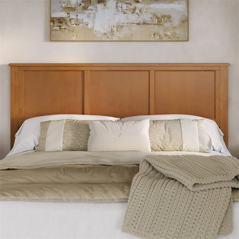 Pemberly Row Madison King Solid Wood Panel Headboard in Light Toffee