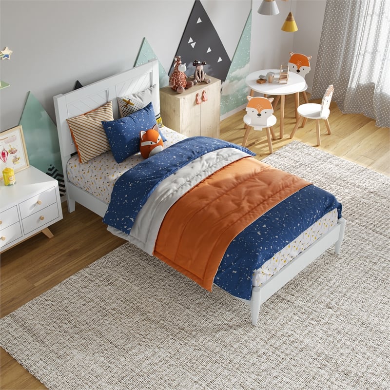 Pemberly Row Twin Solid Wood Low Profile Platform Bed in White
