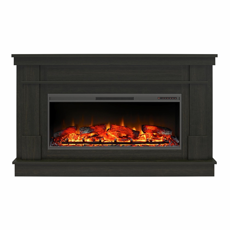 Pemberly Row Wide Mantel w/ Linear Electric Fireplace in Charred Oak