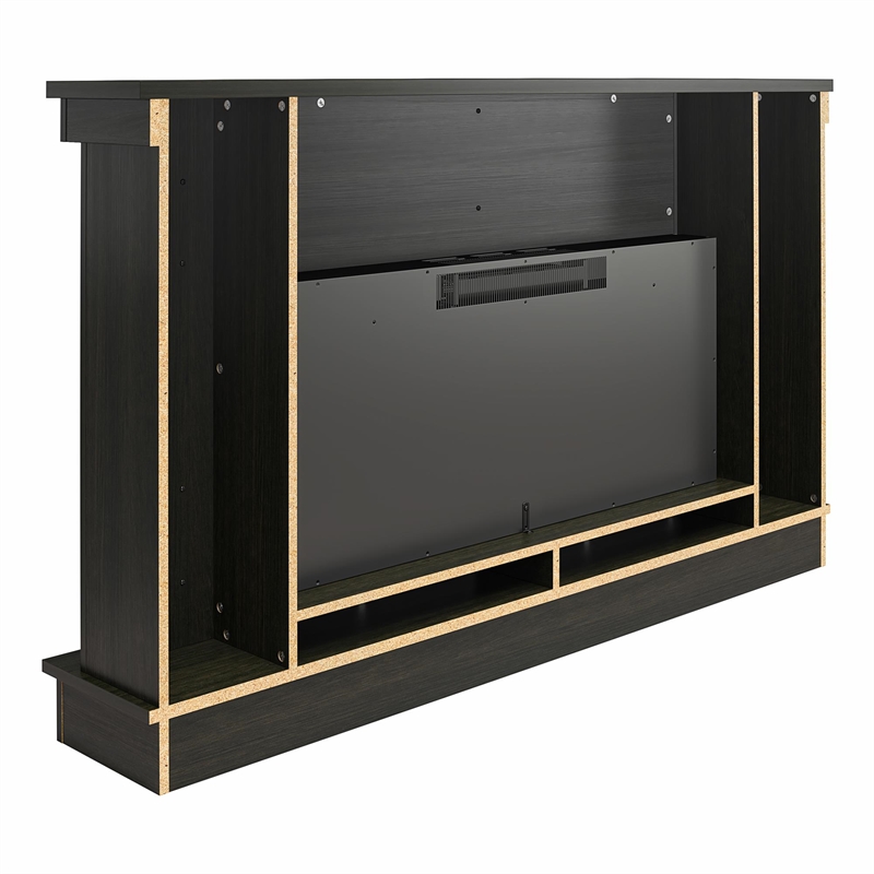 Pemberly Row Wide Mantel w/ Linear Electric Fireplace in Charred Oak