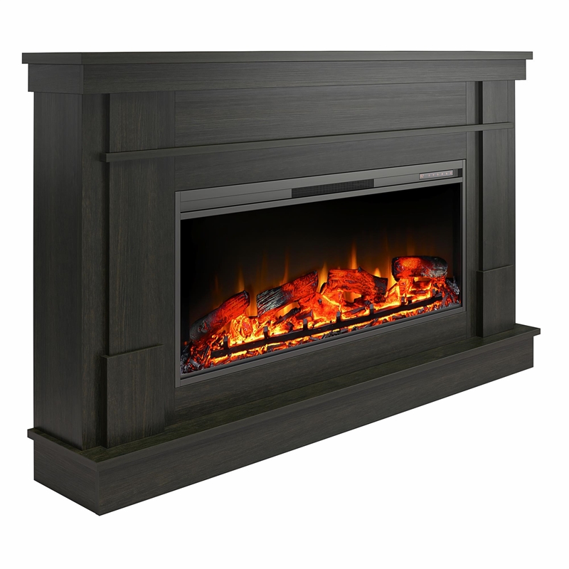Pemberly Row Wide Mantel w/ Linear Electric Fireplace in Charred Oak