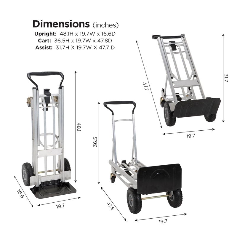 Pemberly Row 4-in-1 Folding/Assisted Hand Truck/Platform Cart - Flat-Free Wheels