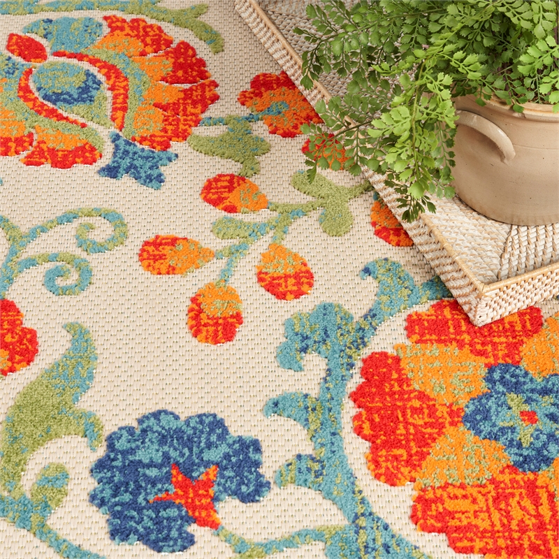 Pemberly Row 9' x 12' Red Multicolor Fabric Farmhouse Area Rug (9' x 12')