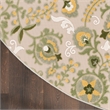 Pemberly Row 5' x Round Ivory Green Fabric Outdoor Area Rug (5' Round)