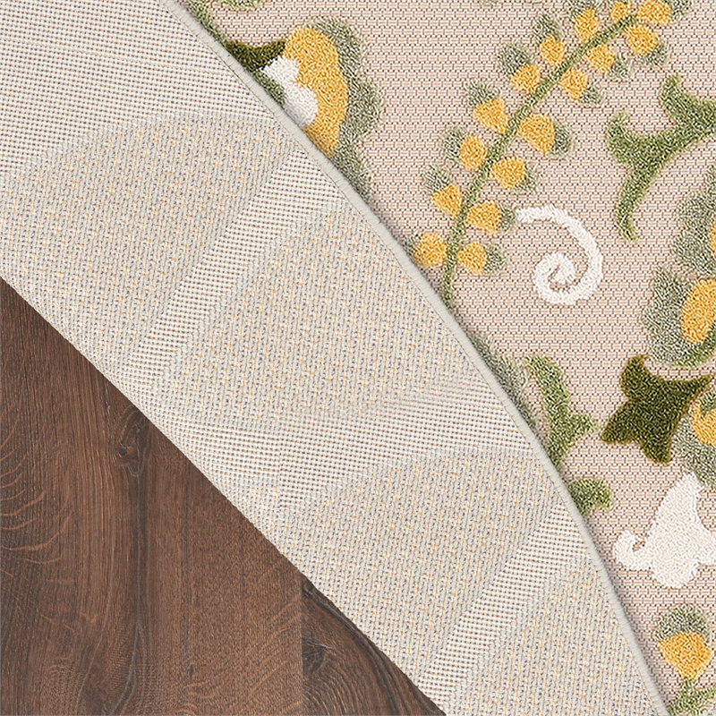 Pemberly Row 5' x Round Ivory Green Fabric Outdoor Area Rug (5' Round)