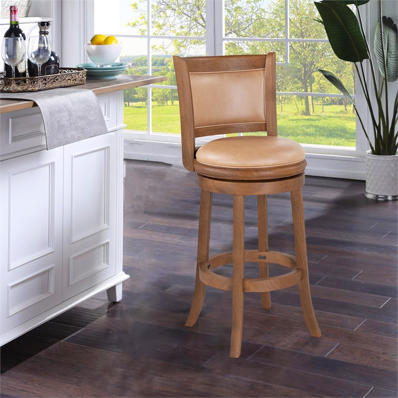 Pemberly Row Bar Height Swivel Bar Stool-Chestnut Wire-Brush