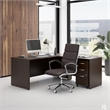 Pemberly Row 66W L Shaped Desk with Mobile File Cabinet in Mocha Cherry
