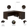 Pemberly Row 66W L Shaped Desk with Mobile File Cabinet in Mocha Cherry